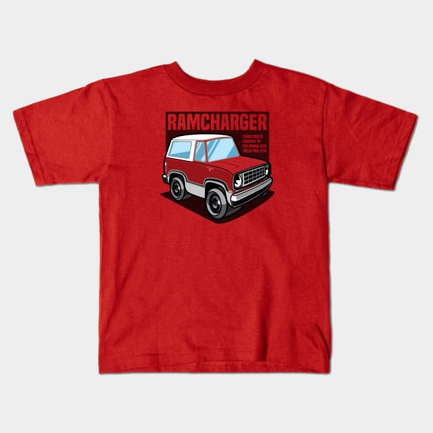 Bright Red Ramcharger (White-Based) - 1974 Kids T-Shirt by jepegdesign